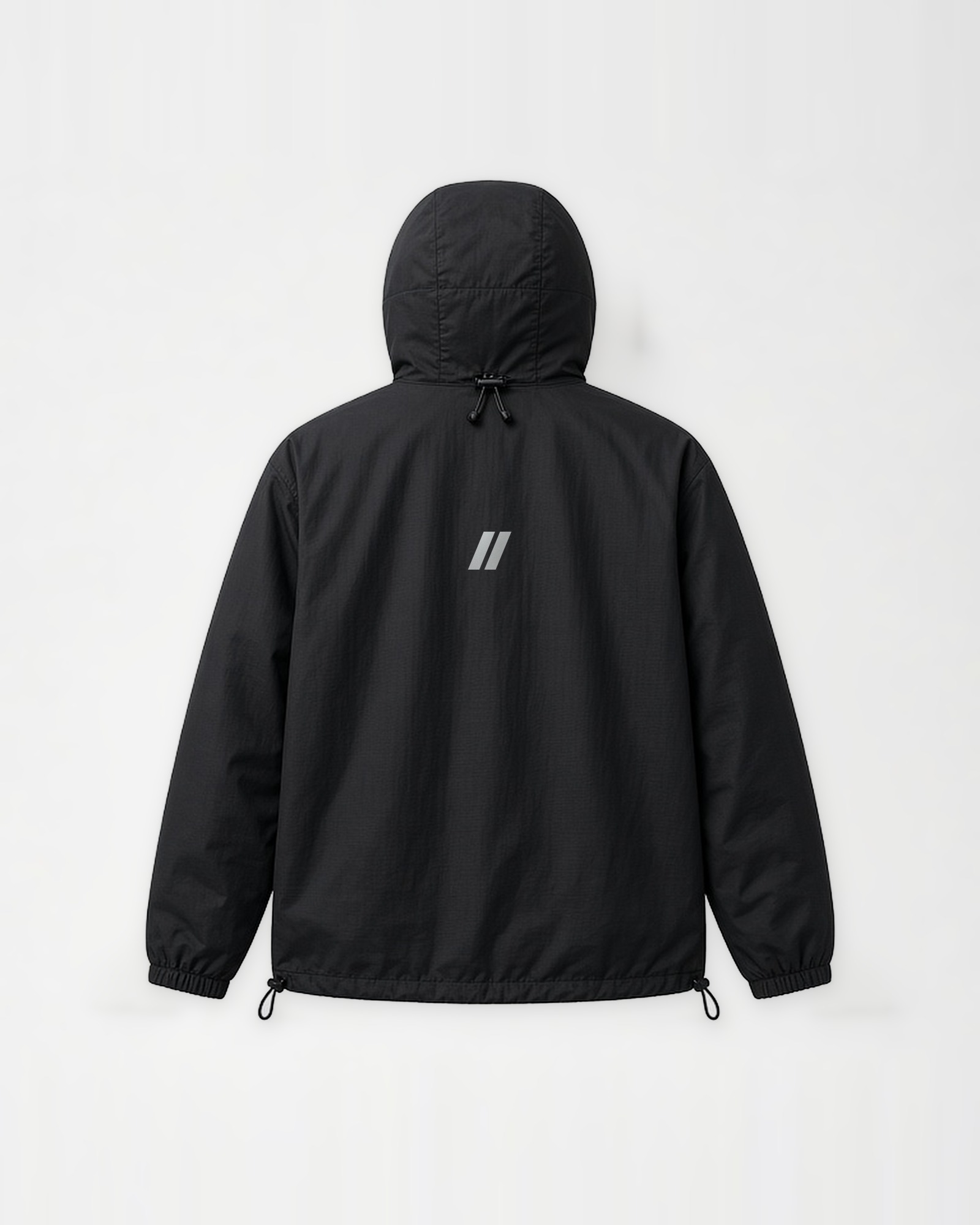 CTRL//Z ENTROPY Shell Jacket, outerwear, Terminal Black, back view with silver reflective // — product image, actual product may vary